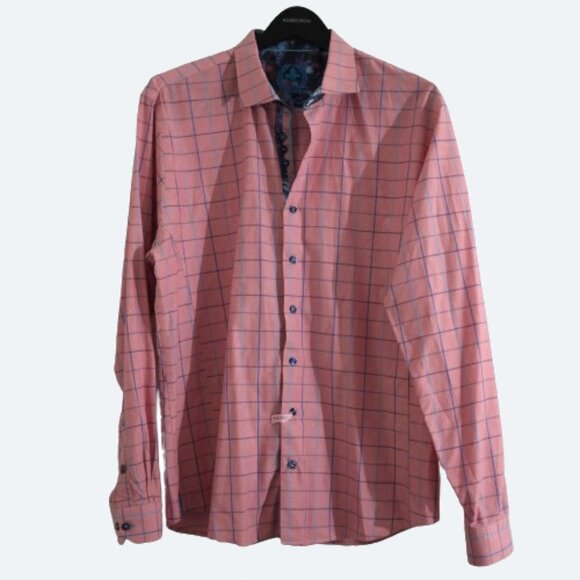 COPY - Au Noir salmon checks dress shirt size 6 or 2XL - Picture 1 of 11
